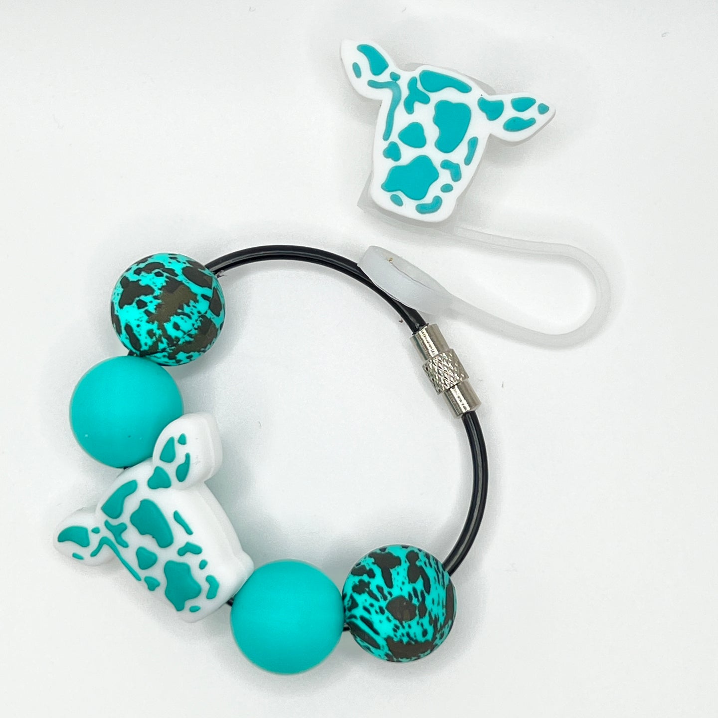 Turquoise Cow Cup Charm w/Topper